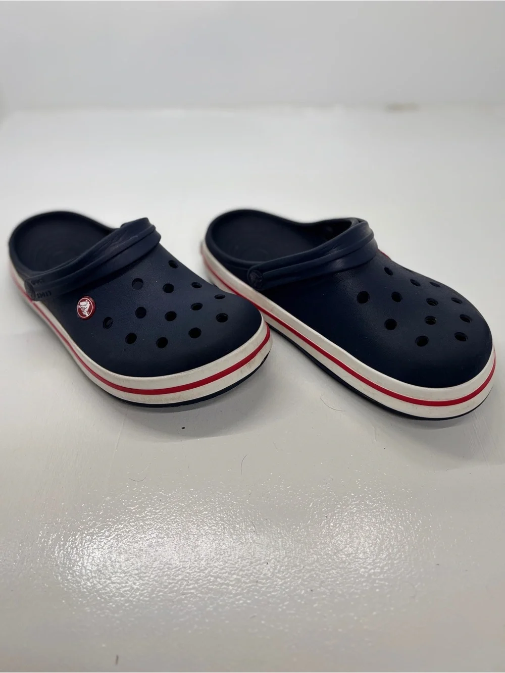 Crocs Crocband Clogs Navy Red White Kids J6 Youth Slip On Shoes